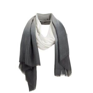 Cushnie Black White Ombre Print Fringe Polyester Rectangular Scarf